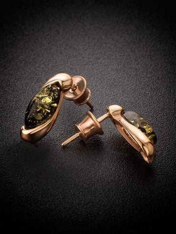 Bông tai trang sức Amber Jewelry bạc 22K đính đá hổ phách màu xanh lá (Lolanta) phủ vàng - 710109355