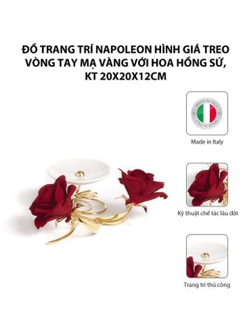  Đồ trang trí Napoleon hình giá treo vòng tay mạ vàng với hoa hồng sứ,kt 20x20x12cm,code 8399/09 