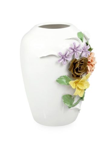 Bình Hoa Trang Trí Bằng Sứ 22.5x16.5x17.5cm Hoa Hồng Nổi  - HP062-Z-ST25