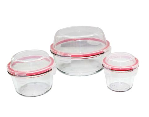 Bộ 3 thố thuỷ tinh Carlmann cao có nắp khoá - HRD7-8-10