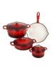 Bộ nồi - chảo gang CS XANTEN tráng men 7 món (3 nồi, 3 nắp, 1 chảo) màu đỏ - 067489