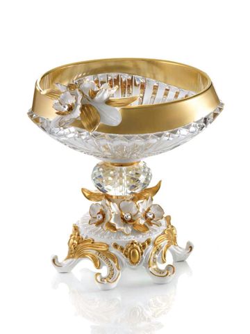  Khay pha lê phủ vàng 24K gắn hoa phong lan và kim cương swarovski Cevik 3NT.COOS/101/OW 