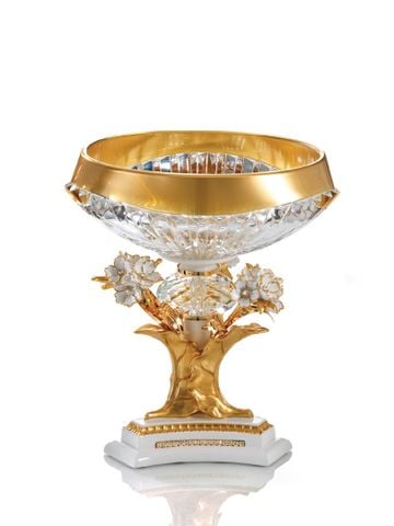  Khay pha lê gắn hoa phủ vàng đính kim cương Swarovski White Flowers H54cm - 3NT.COSS/104/PW 