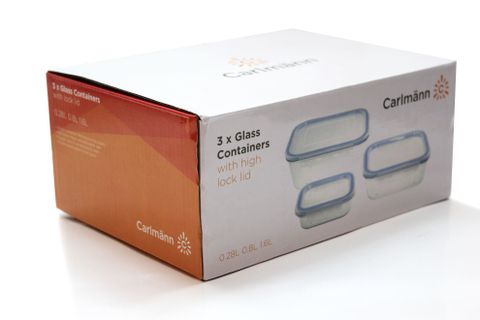 Bộ 3 thố thuỷ tinh Carlmann nắp khoá chữ nhật - LRE1-2-3