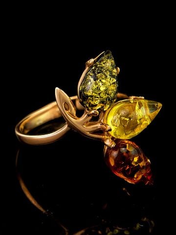 Nhẫn trang sức Amber Jewelry bạc 22K đính đá phổ phách (Amber sakura) phủ vàng - 610012013