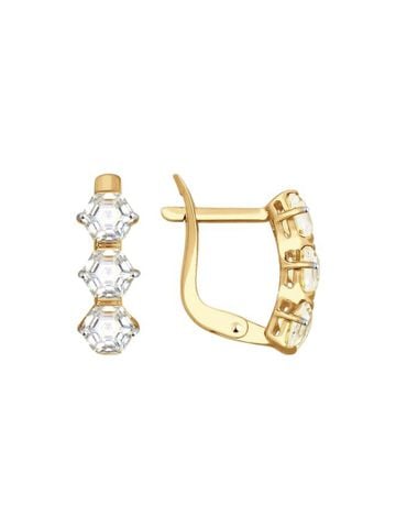 Combo Bông Tai Sokolov Honeycombs Bằng Vàng 585 Đính Đá Swarovski Cz  &  Nhẫn Trang Sức Amber Jewelry Bạc 22K Đính Đá Hổ Phách Thiên Nhiên (Adagio 16.5) Phủ Vàng