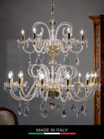 Đèn chùm DEBORA Vienna mạ vàng 18 bóng gắn kim cương Swarovski - DC3066-OR