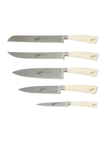 Hình ảnh BỘ DAO ELEGANCE 5 CÁI CÁN BẰNG NHỰA THÔNG MÀU IVORY, ĐẾ DAO BỌC DA BÒ MÀU IVORY BERKEL  SENSECUIOB552 đa năng trong gian bếp