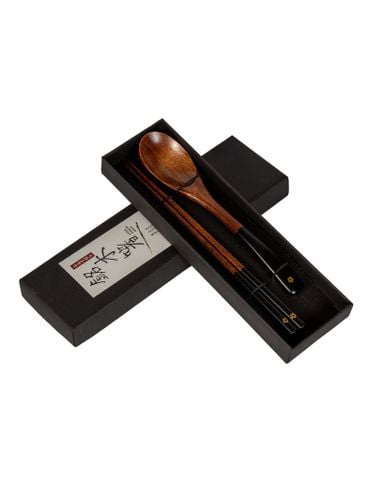  Bộ quà tặng đũa và muỗng gỗ anh đào Nhật Bản kokusai 23.5cm NDCK-26 