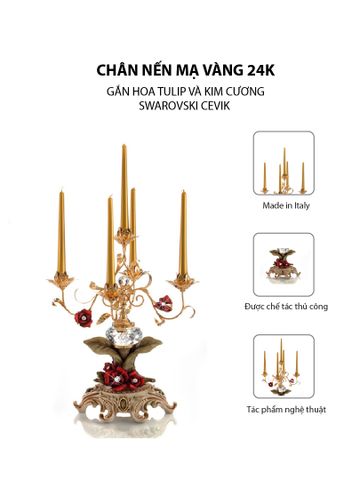 Chân nến Cevik mạ vàng 24K gắn hoa tulip và kim cương Swarovski - 3NI.PC5/100/OW