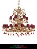  Đèn trần Roma 24 bóng Debora mạ vàng gắn hạt pha lê Swarovski đỏ ruby, chụp đèn màu hồng DC4432/OR 