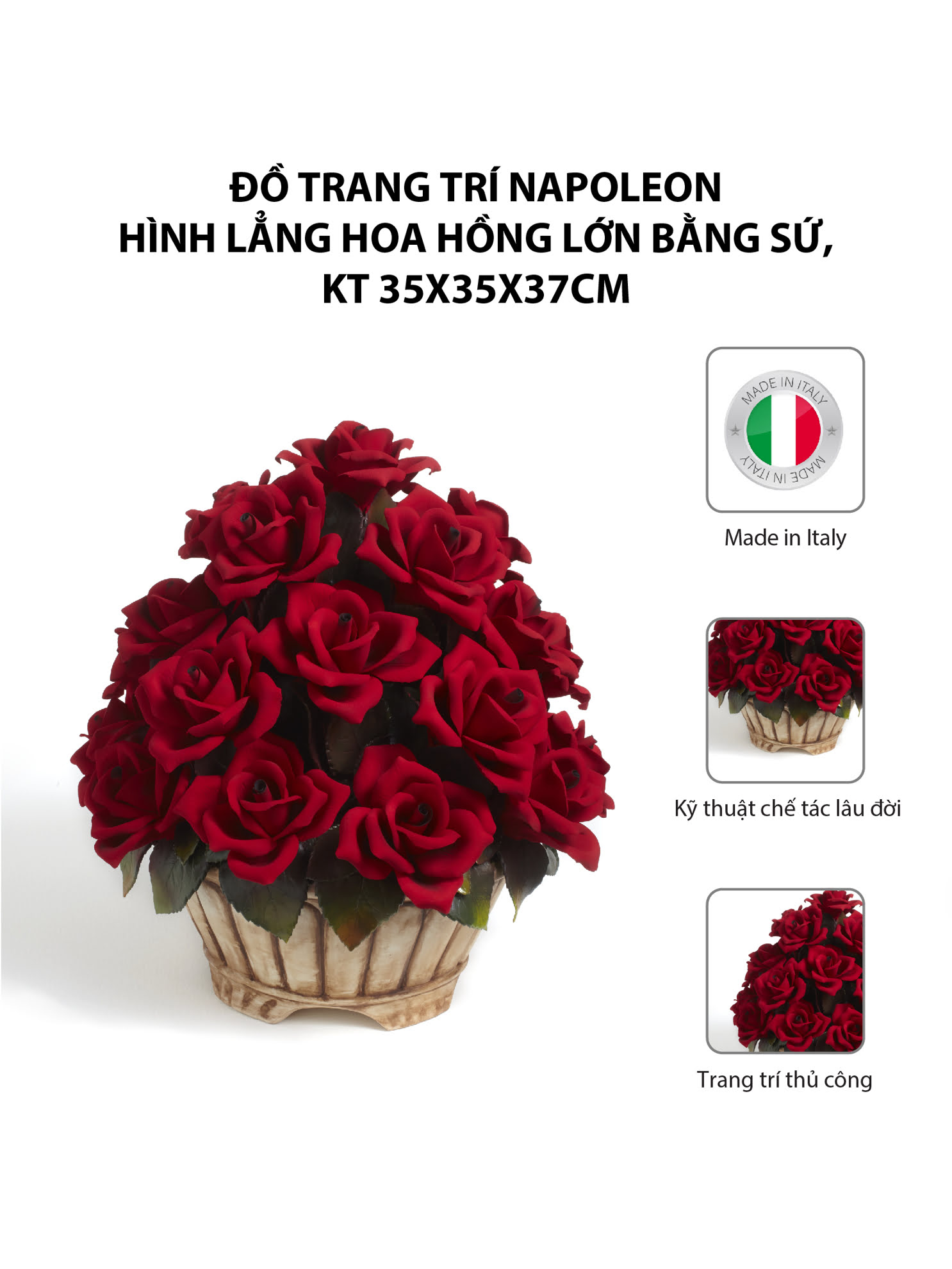 Đồ trang trí Napoleon hình lẳng hoa hồng lớn bằng sứkt 35x35x37cmcod   MORIITALIA