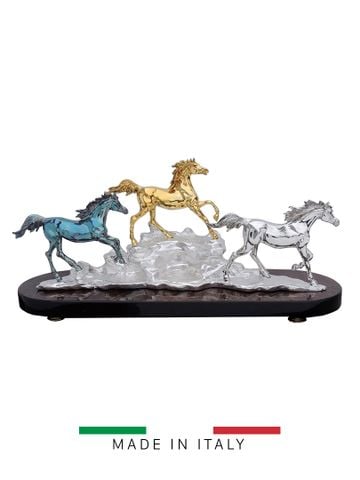 Tượng 3 ngựa mạ vàng 24K Goldline  Italia 82x27cm cao 39cm - D4570BGS.BLBR-B