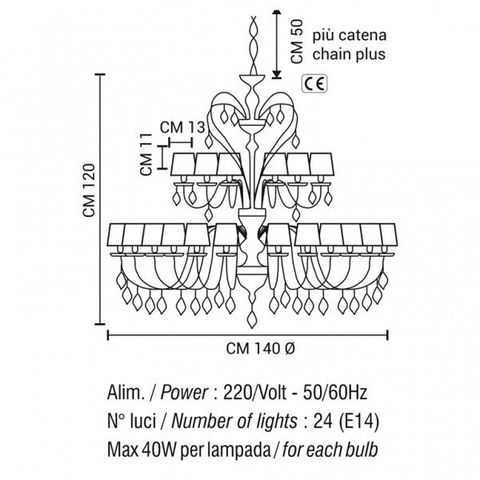 Đèn trần Debora Roma 24 bóng mạ vàng gắn hạt pha lê Swarovski đỏ ruby chụp đèn màu hồng - DC4432/OR