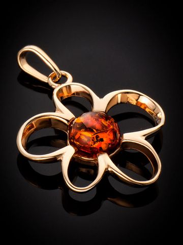 Mặt dây chuyền Amber Jewelry trang sức bạc 22K đính đá hổ phách thiên nhiên màu cognac (Daisy) phủ vàng - 710209350
