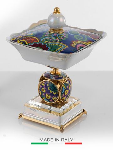 Khay Trang Trí Bằng Sứ Dát Đồng Trang Trí Caroline Italy 20x20x26cm - A265.MC13