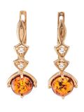  Bông tai trang sức Amber Jewelry bạc 22K (925) đính đá hổ phách thiên nhiên màu cognac (Sambia) kim cương nhân tạo phủ vàng - 610108220 
