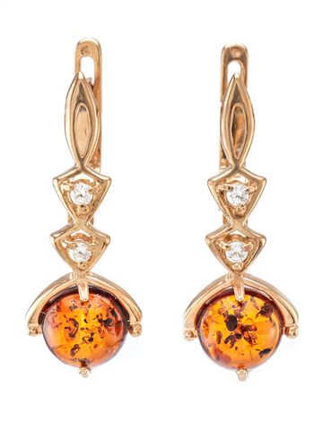 Bông tai trang sức Amber Jewelry bạc 22K (925) đính đá hổ phách thiên nhiên màu cognac (Sambia) kim cương nhân tạo phủ vàng - 610108220