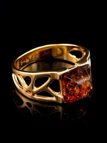  Nhẫn trang sức Amber Jewelry bạc 22K đính đá hổ phách thiên nhiên (Artemis 18.5) phủ vàng - 710006039 