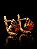  Bông tai trang sức Amber Jewelry bạc 22K đính đá hổ phách thiên nhiên màu cognac (Artemis) phủ vàng - 710106040 