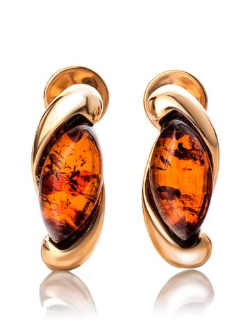 Bông tai trang sức Amber Jewelry bằng bạc 22K đính đá hổ phách màu cognac (Lolanta) phủ vàng - 710109354