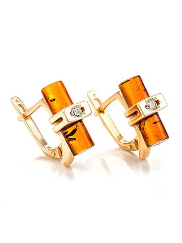 Bông tai trang sức Amber Jewelry bằng bạc 22K đính đá hổ phách (Scandinavia) kim cương nhân tạo phủ vàng - 710103225