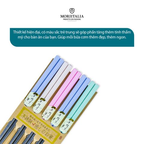  Vỉ 5 đôi đũa Inox Kokusai chống trượt, không gỉ sét chính hãng Moriitalia NDCK-13 