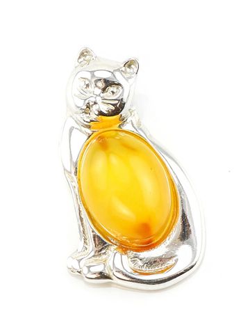 Một mặt dây chuyền bạc nhỏ làm từ hổ phách mật ong tự nhiên trong bạc "Cat" - 5017110213
