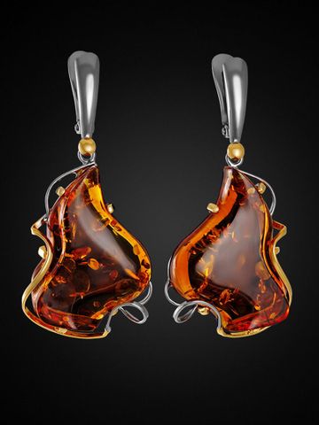 Bông tai trang sức Amber Jewelry bạc 22K đính đá hổ phách thiên nhiên màu cognac (Rialto) - 810104131