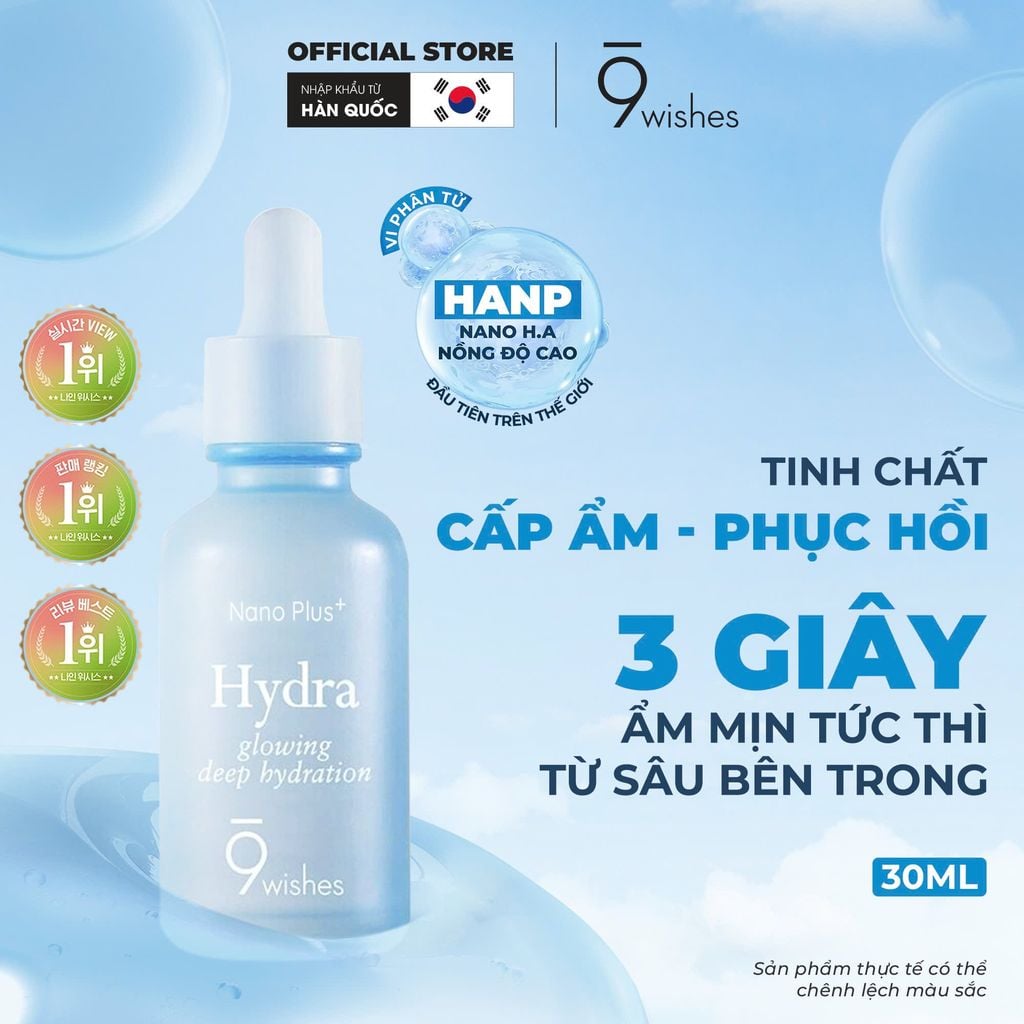 Combo 9 Wishes tinh chất dưỡng Hydra Ampule Nano Plus+ 30ml & dưỡng đều màu da White Serum 25ml