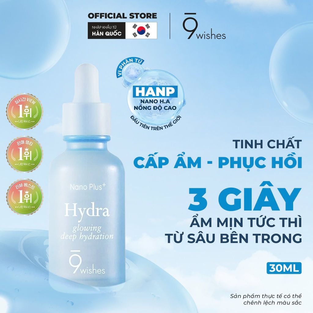 [COMBO] 9 Wishes Tinh Chất Hydra Ampule Nano Plus+ 30ml + Kem dưỡng da Hydra Ampule Cream 50ml