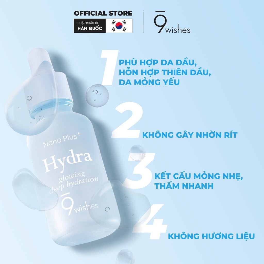 Tinh Chất Dưỡng Ẩm Da 9 Wishes Hydra Ampule Nano Plus+ 30ml