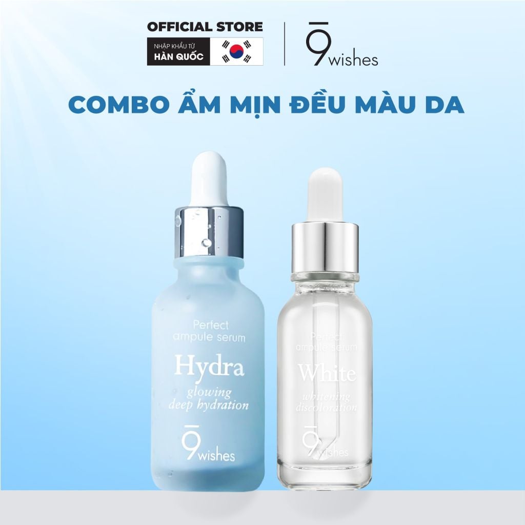 [COMBO] 9 Wishes Tinh Chất Hydra Ampule II 30ml + Tinh chất Miracle White Ampule Serum 25ml