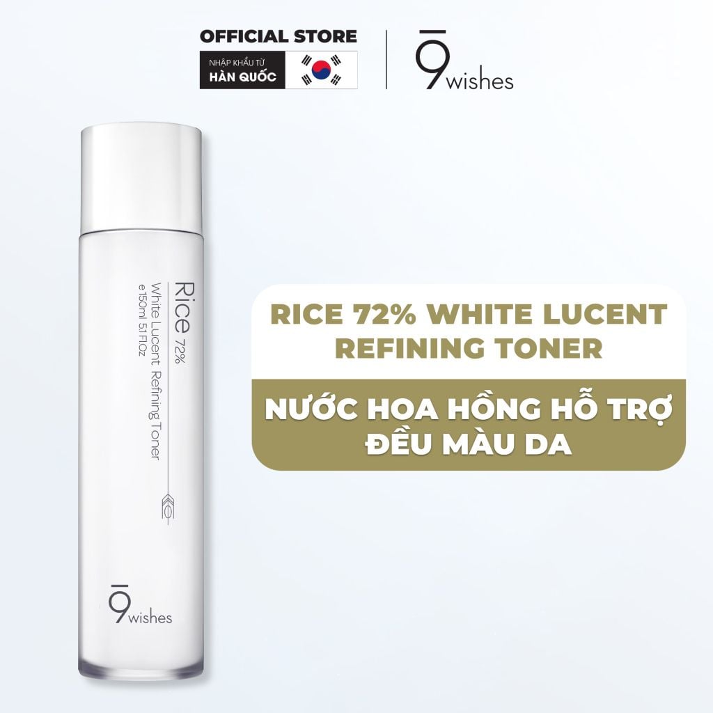 Nước cân bằng sáng da Rice 72% White Lucent Refining Toner 150ml
