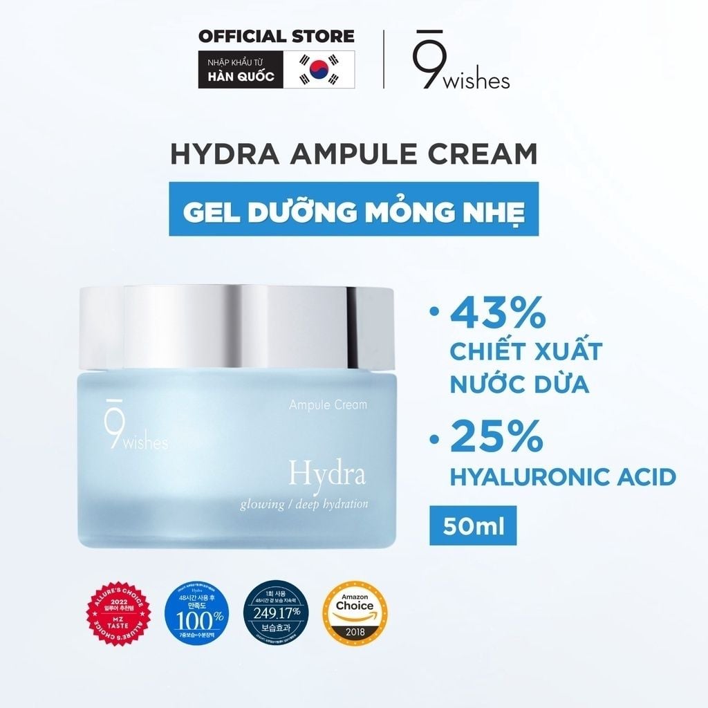 Kem Dưỡng Ẩm Dạng Gel 9 Wishes Hydra Ampule Cream 50ml Giúp Dưỡng Ẩm Da