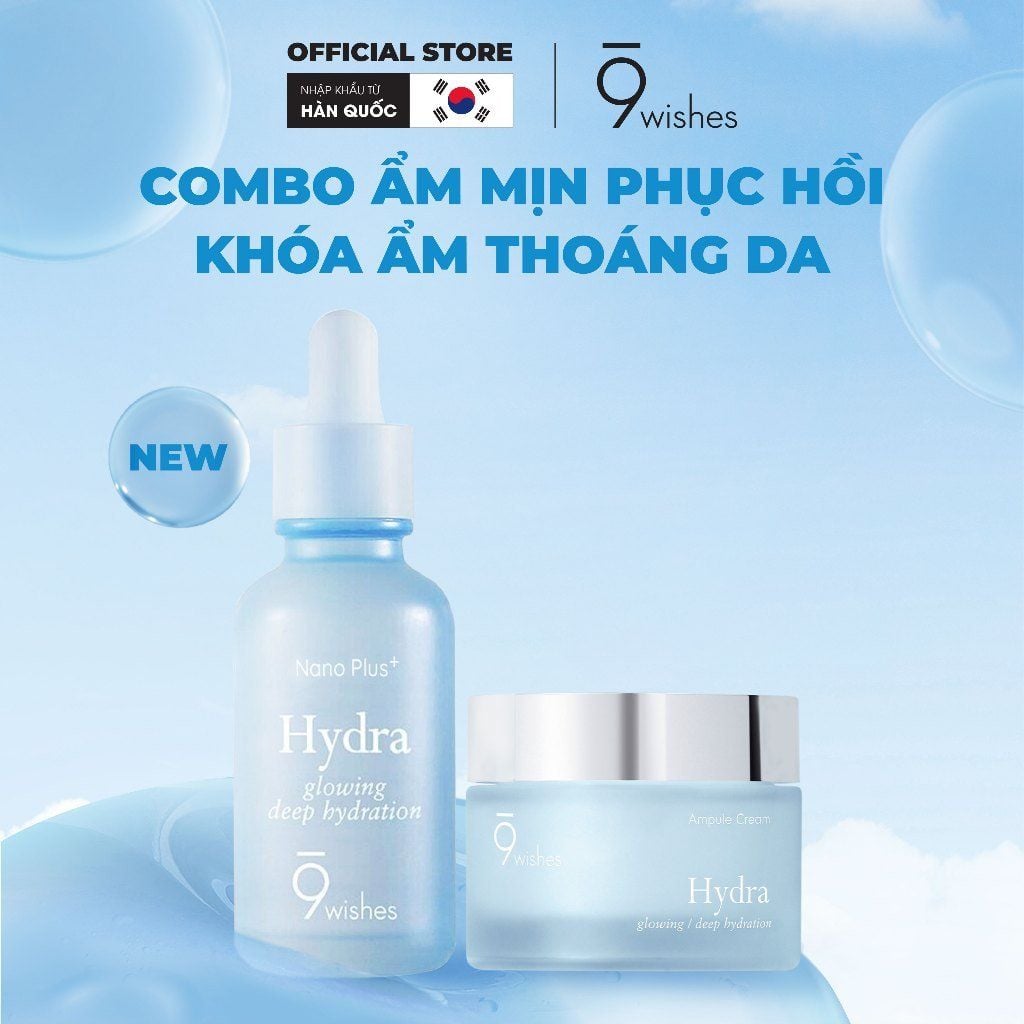 [COMBO] 9 Wishes Tinh Chất Hydra Ampule Nano Plus+ 30ml + Kem dưỡng da Hydra Ampule Cream 50ml