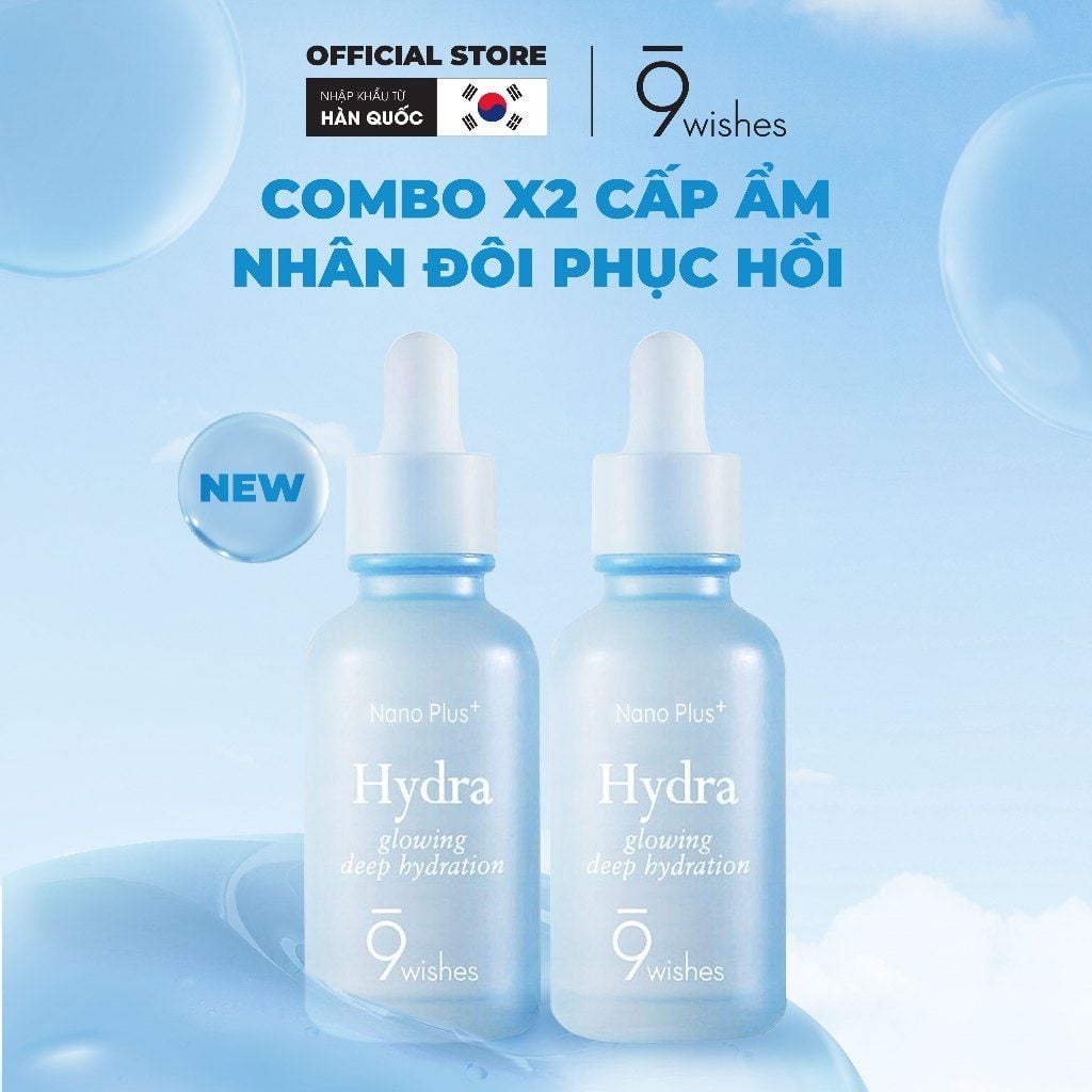 [COMBO] 9 Wishes 2 Tinh Chất dưỡng ẩm 9 Wishes Hydra Ampule Nano Plus+ 30ml