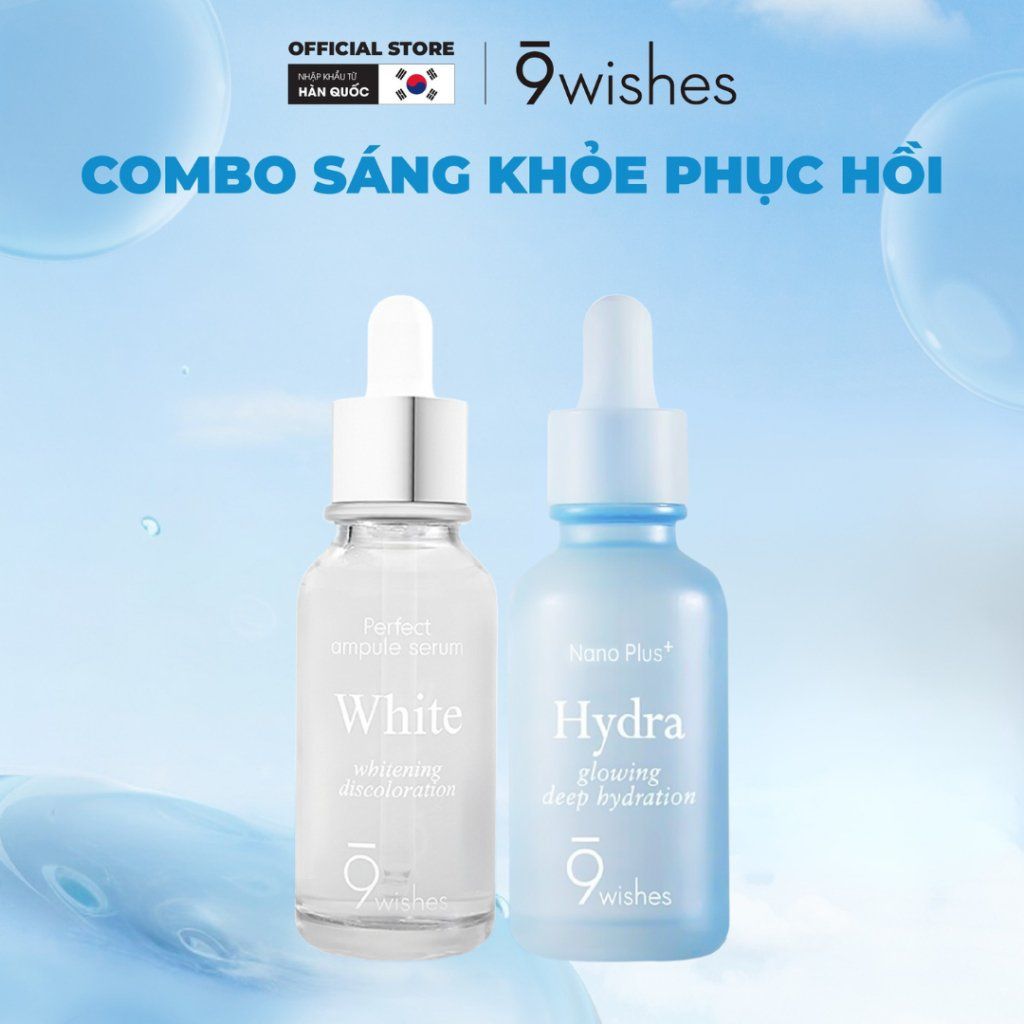 Combo 9 Wishes tinh chất dưỡng Hydra Ampule Nano Plus+ 30ml & dưỡng đều màu da White Serum 25ml