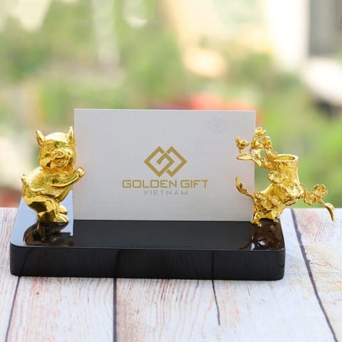 Giá đỡ danh thiếp hình Heo mạ vàng