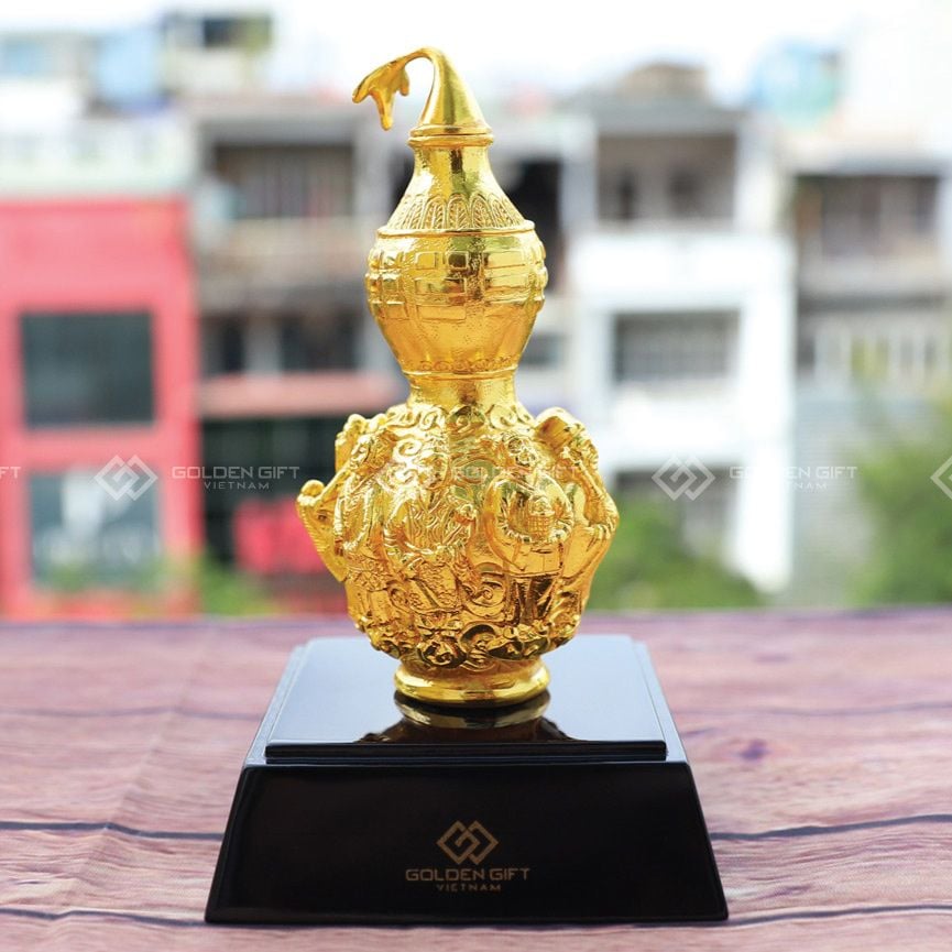 Bình Hồ Lô Bát Tiên bằng đồng mạ vàng