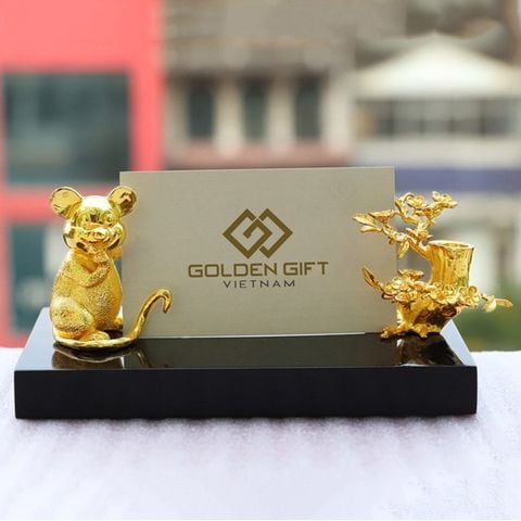 Giá đỡ danh thiếp hình Chuột mạ vàng
