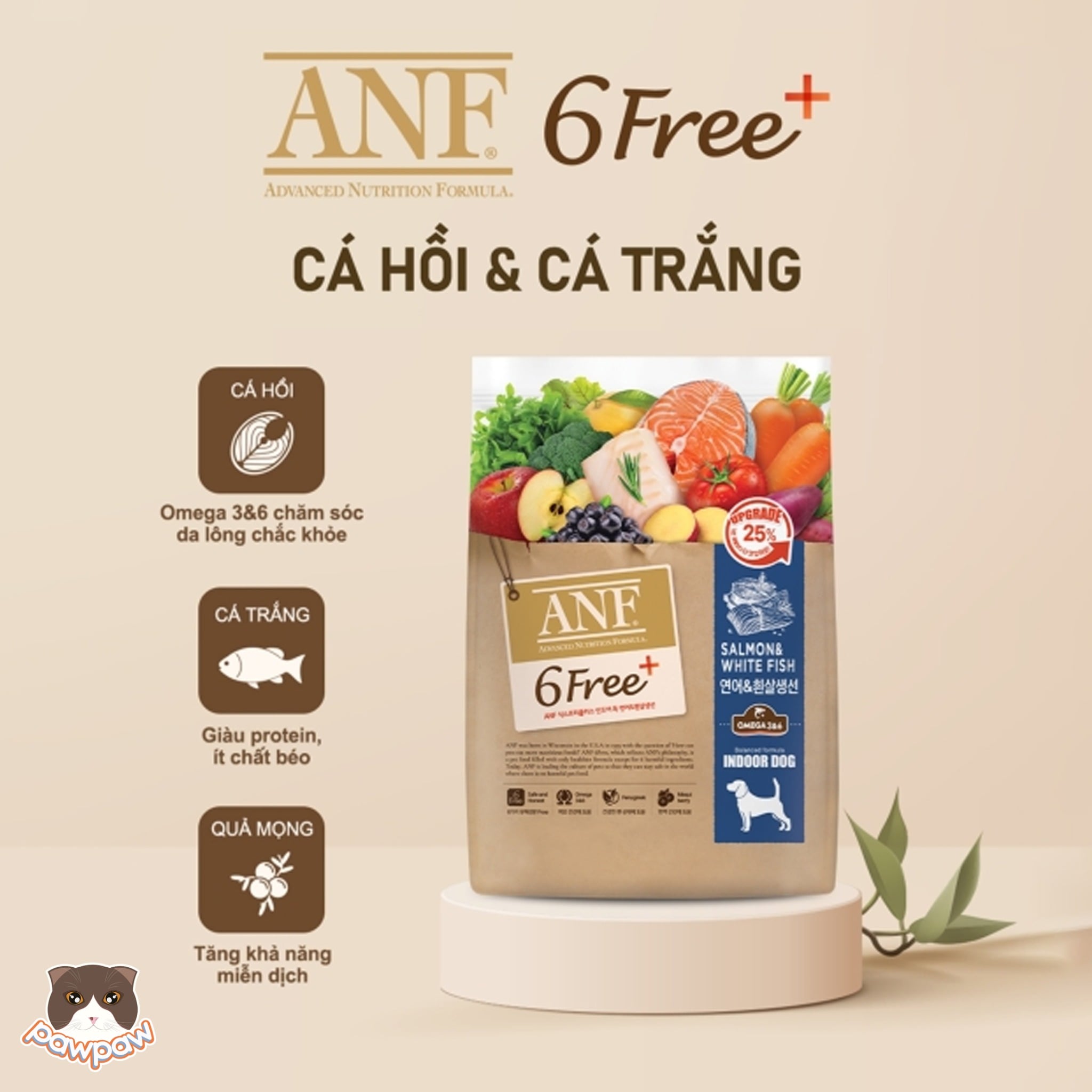  Hạt ANF - 6 Free Plus cao cấp vị cá hồi & cá trắng cho chó mọi độ tuổi 