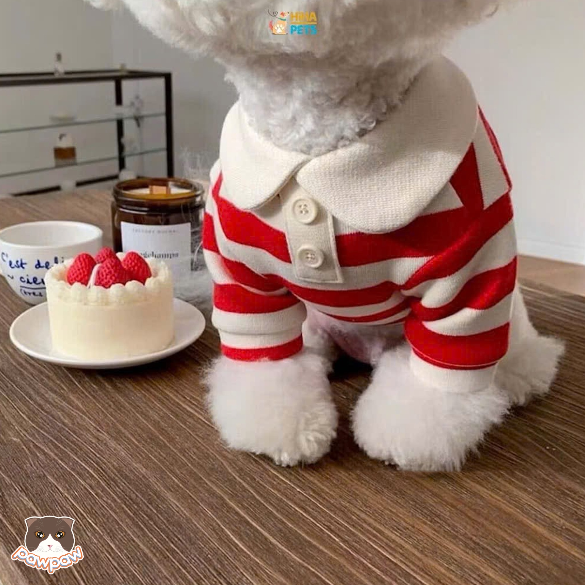  Áo sọc đỏ cho chó mèo 