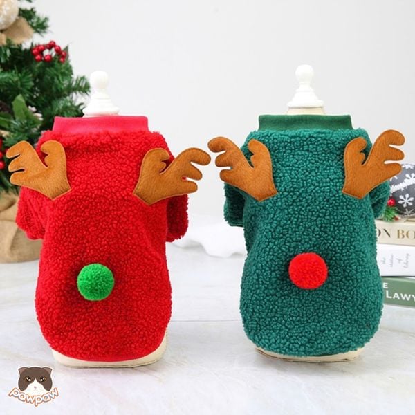  Áo Noel nỉ tuần lộc đỏ / xanh cho chó mèo 