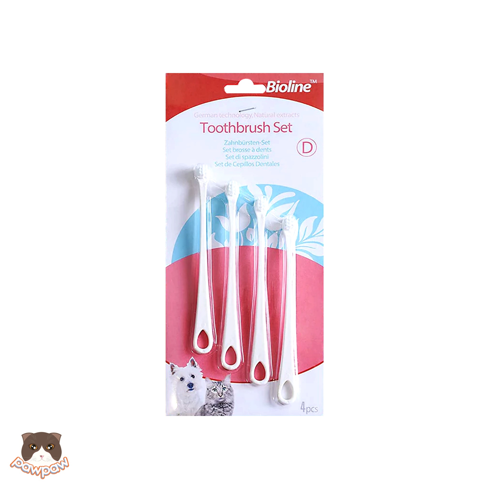 Bộ bàn chải đánh răng Bioline cho mèo và chó con (4 cái) 