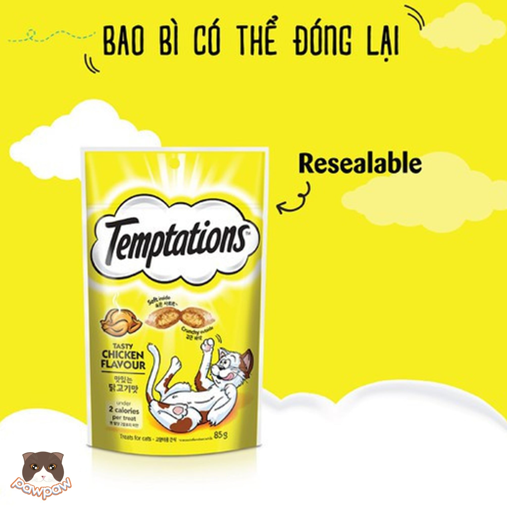  Bánh thưởng giòn có nhân Temptations 75g cho mèo 