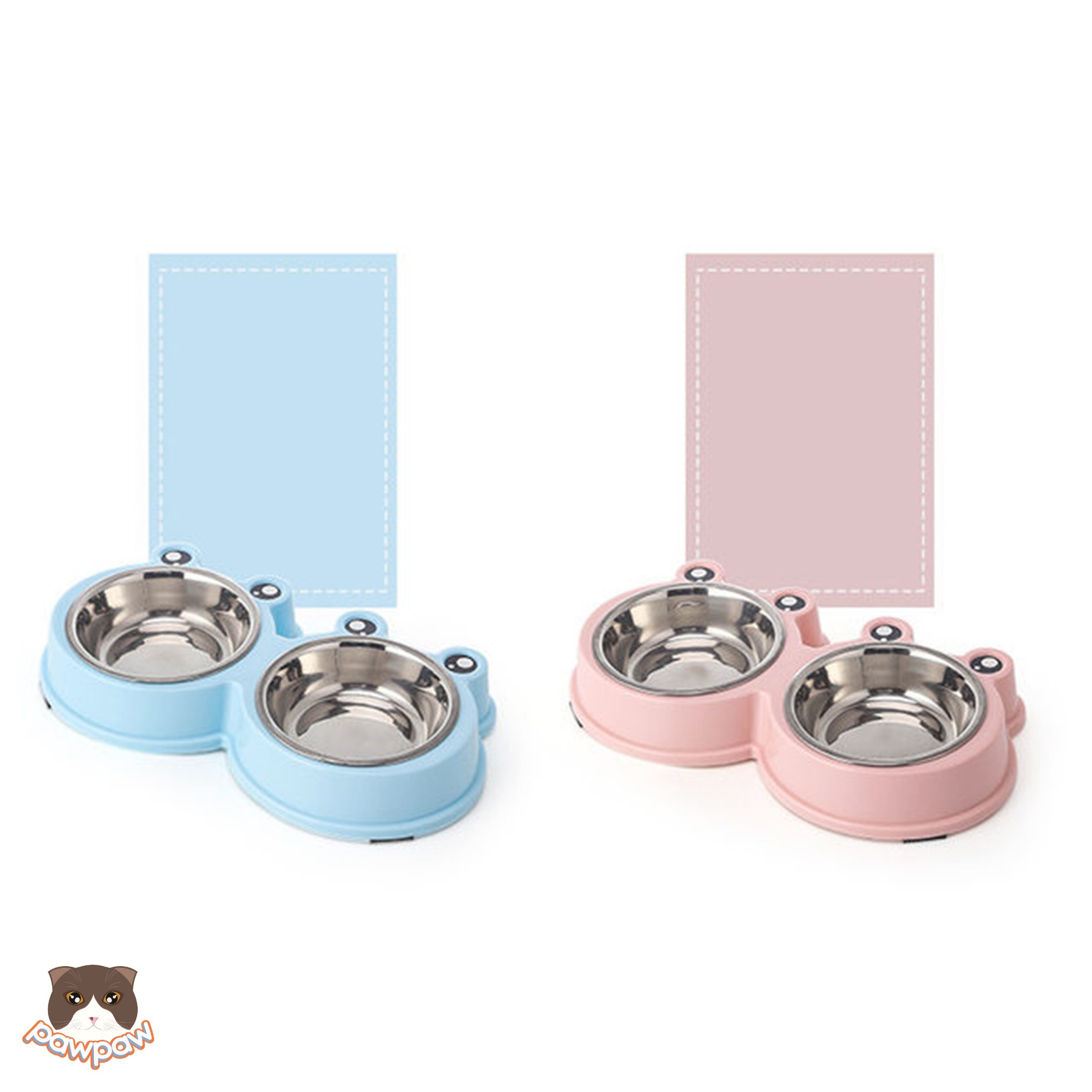 Bát ăn đôi kèm bát inox cho chó mèo – PawPaw Petshop