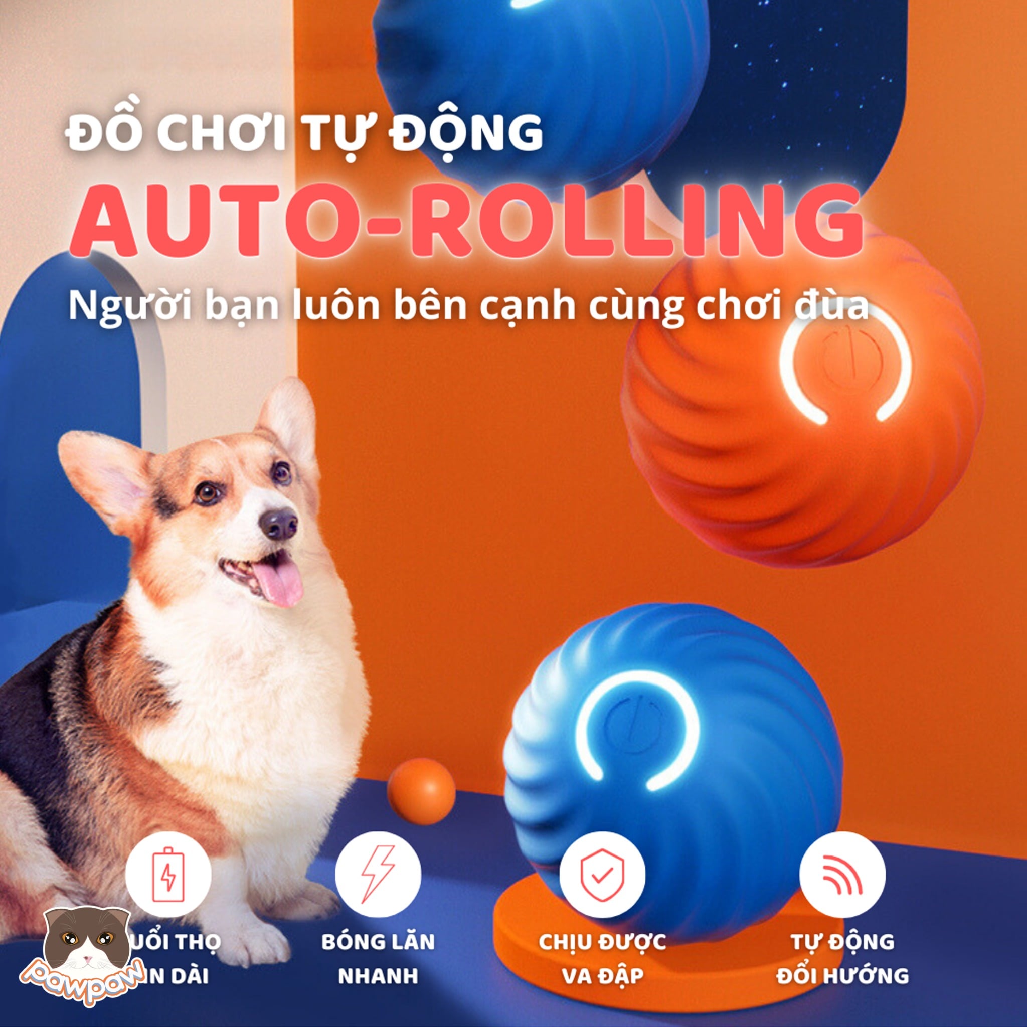  Đồ chơi bóng lăn tự động Pet Gravity ( sạc pin ) cho chó 