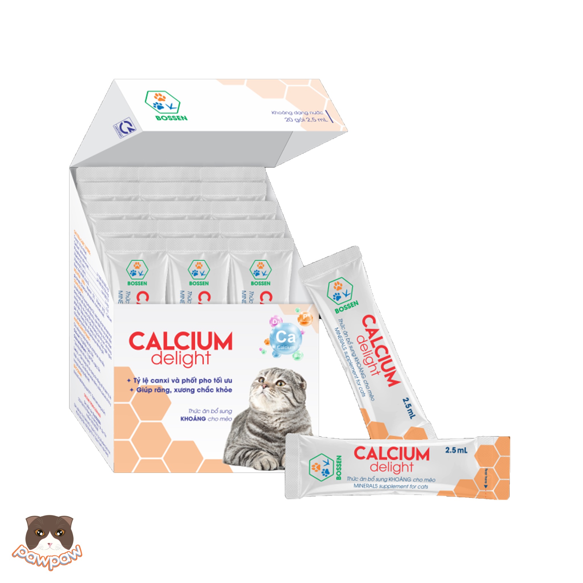  Nước Calcium Delight Bossen bổ sung khoáng cho mèo 2.5ml (1 gói) 