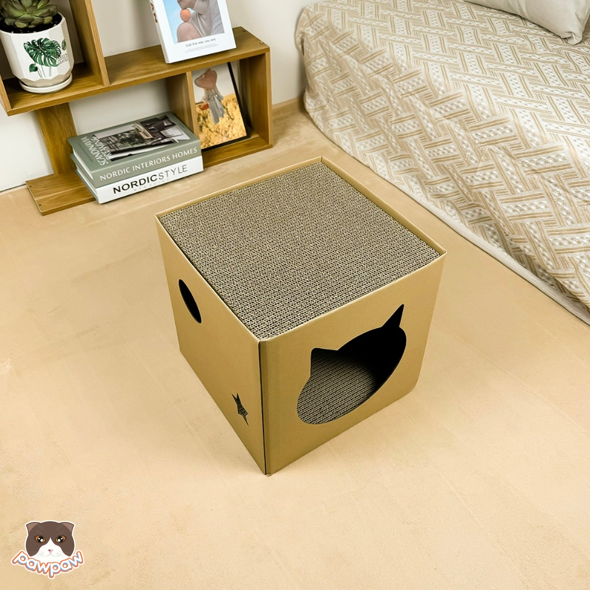  Nhà cào móng carton vuông 2 tầng cho mèo 